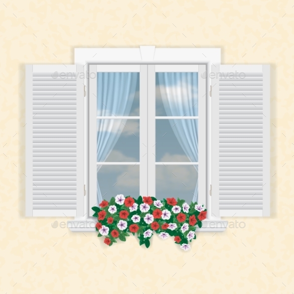 GraphicRiver White Window with Shutters and Flowers 10035625 GraphicRiver White Window with Shutters and Flowers 10035625