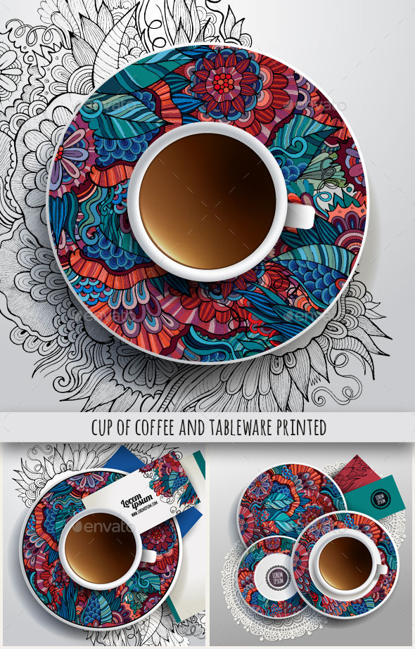 GraphicRiver Cup and Tableware Printed Set 10036752 GraphicRiver Cup and Tableware Printed Set 10036752