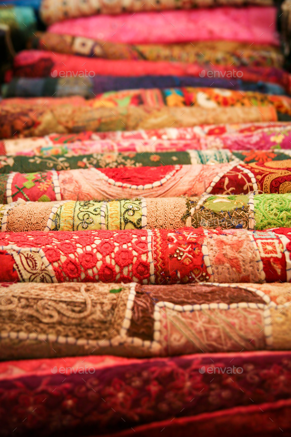 Folded pile of handmade textiles india