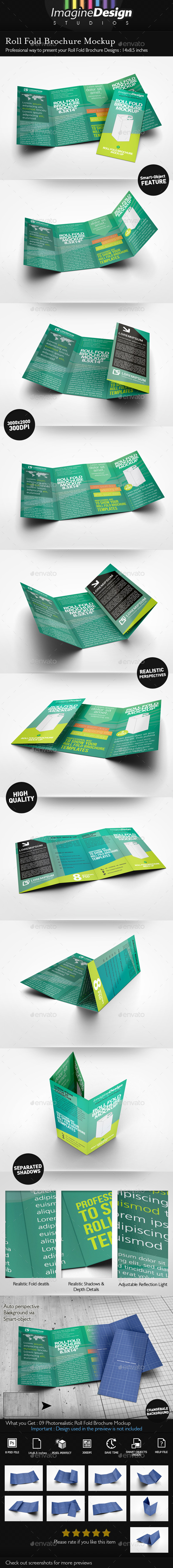 Roll Fold Brochure Mockup Roll Fold Brochure Mockup