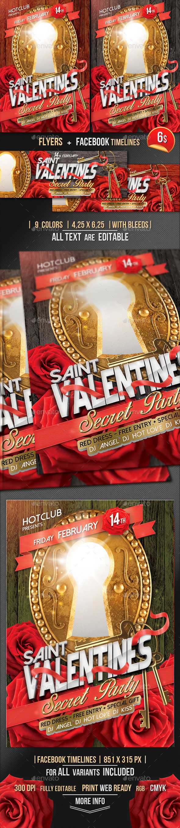 Valentines Flyer + Fb Timeline Template (Clubs & Parties)