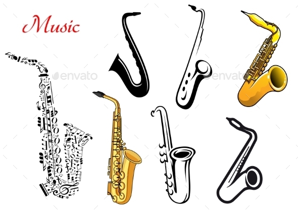 GraphicRiver Cartoon Saxophone Musical Instruments 10040280 GraphicRiver Cartoon Saxophone Musical Instruments 10040280