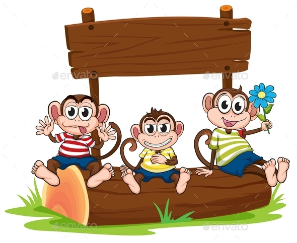 GraphicRiver Three Monkeys Under an Empty Signboard 10040811 GraphicRiver Three Monkeys Under an Empty Signboard 10040811