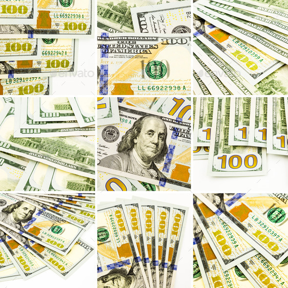 set of money images, new dollar banknotes collage and collection theme