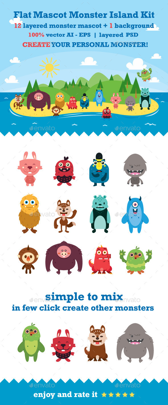 GraphicRiver Flat Mascot Monster Island Kit 10041460 GraphicRiver Flat Mascot Monster Island Kit 10041460