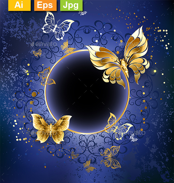 GraphicRiver Gold Butterflies on a Blue Background 10041727 GraphicRiver Gold Butterflies on a Blue Background 10041727