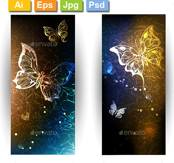 GraphicRiver Two Banners with Glowing Butterflies 10041806 GraphicRiver Two Banners with Glowing Butterflies 10041806