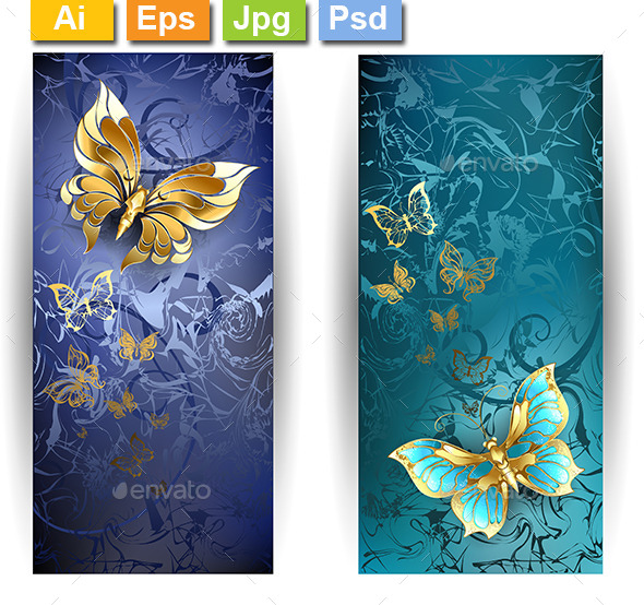 GraphicRiver Two Banners with Gold Butterflies 10041859 GraphicRiver Two Banners with Gold Butterflies 10041859