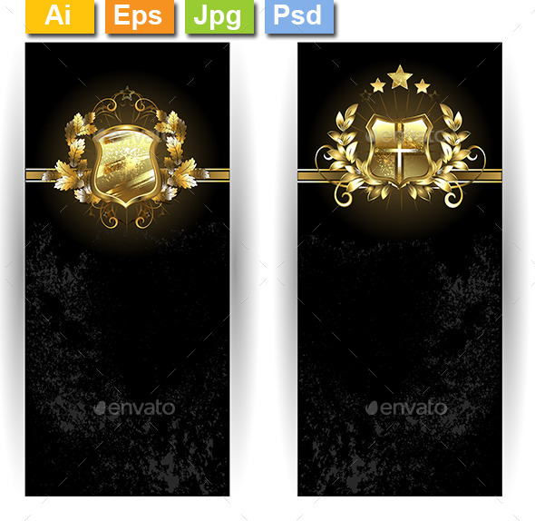 GraphicRiver Two Banners with Shields 10041930 GraphicRiver Two Banners with Shields 10041930