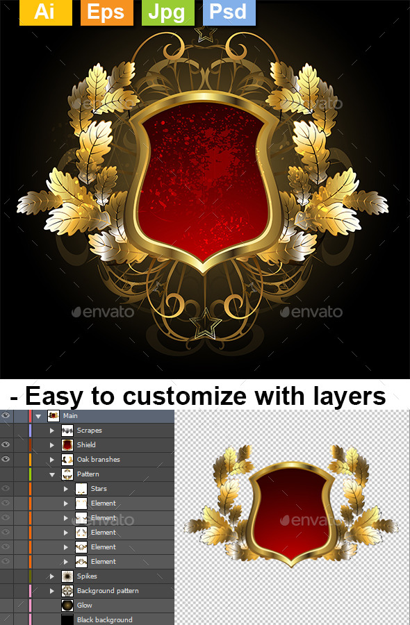 GraphicRiver Red Shield with an Oak Branch 10042198 GraphicRiver Red Shield with an Oak Branch 10042198
