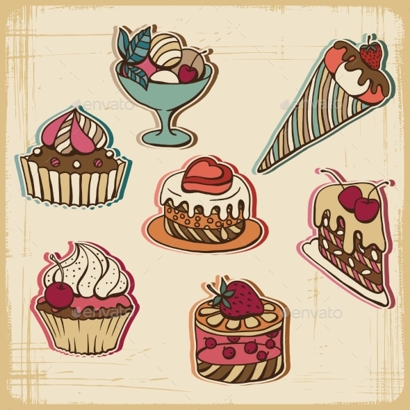 GraphicRiver Cakes in Retro Style 10043020 GraphicRiver Cakes in Retro Style 10043020