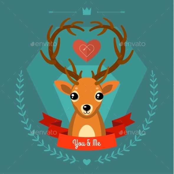 Greeting Card with Deer on Blue