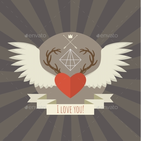 GraphicRiver Heart with Deer Antlers and Wings on Gray 10046166 GraphicRiver Heart with Deer Antlers and Wings on Gray 10046166