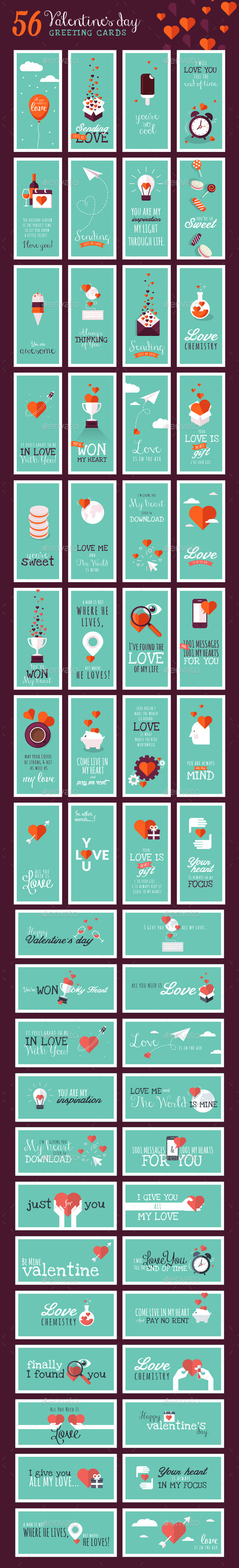 Set of Valentines Day Greeting Cards