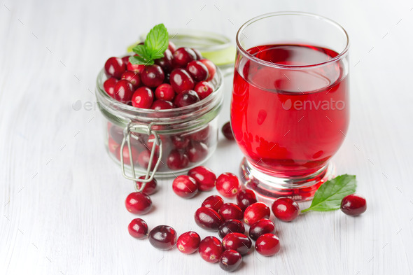 Fresh cranberry juice. Small depth of field