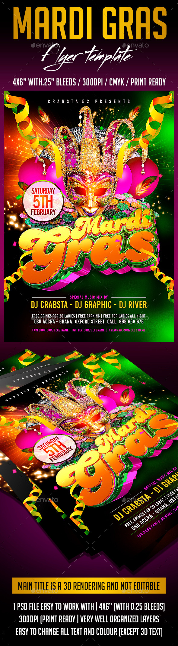 GraphicRiver Mardi Gras Flyer Template 10056251 GraphicRiver Mardi Gras Flyer Template 10056251