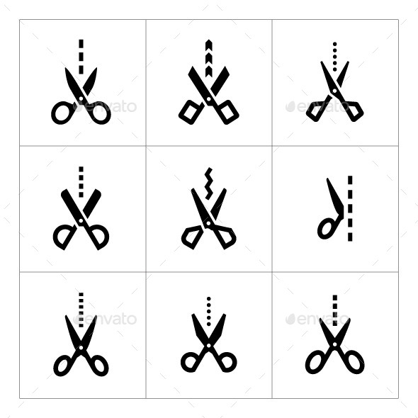 GraphicRiver Set Icons of Scissors with Cut Line 10060025 GraphicRiver Set Icons of Scissors with Cut Line 10060025