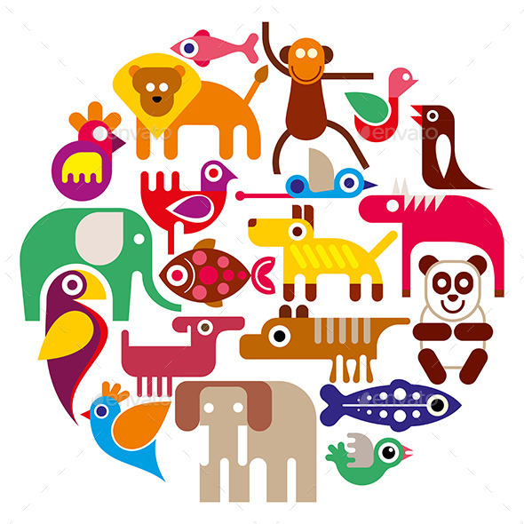 GraphicRiver Zoo Animals Round Illustration 10062299 GraphicRiver Zoo Animals Round Illustration 10062299