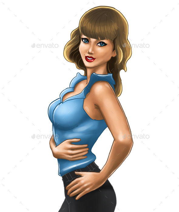 Woman Pinup in Blue Blouse Woman Pinup in Blue Blouse