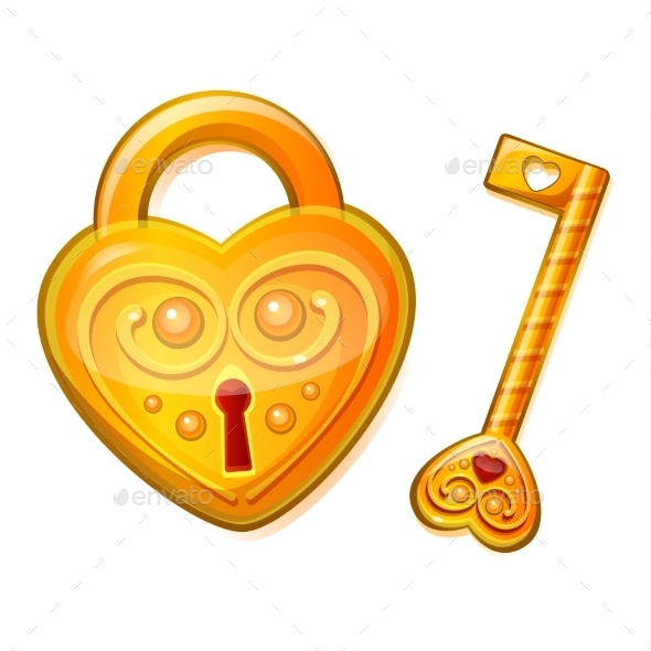 Golden Lock in the Shape of a Heart Golden Lock in the Shape of a Heart