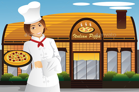 GraphicRiver Waitress Holding Pizza 10064097 GraphicRiver Waitress Holding Pizza 10064097