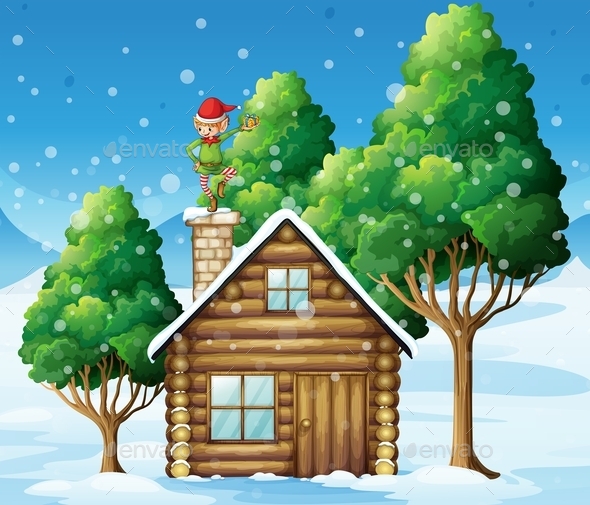 GraphicRiver Wooden House with Elf On the Roof 10064628 GraphicRiver Wooden House with Elf On the Roof 10064628