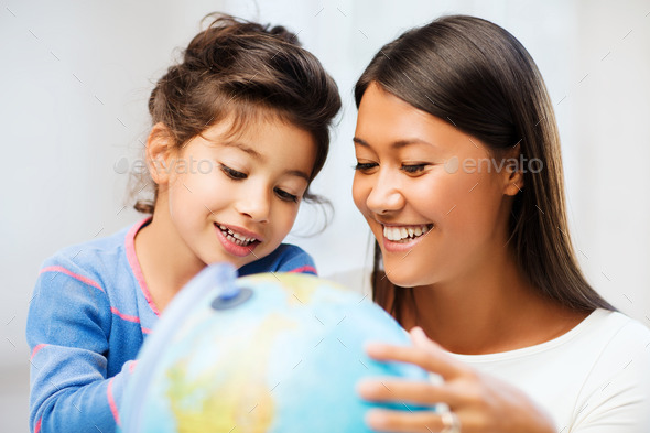 mother and daughter with globe (Misc) Photo Download