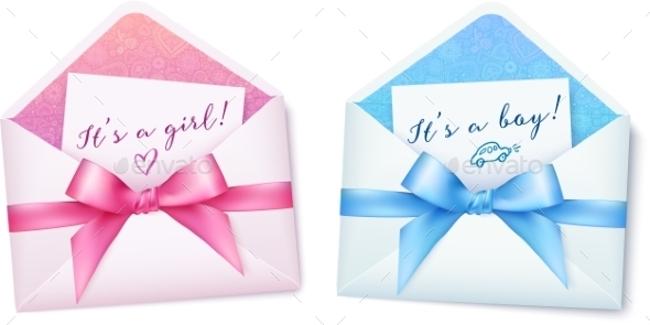 GraphicRiver Pink and Blue Baby Shower Envelops with Bows 10067421 GraphicRiver Pink and Blue Baby Shower Envelops with Bows 10067421