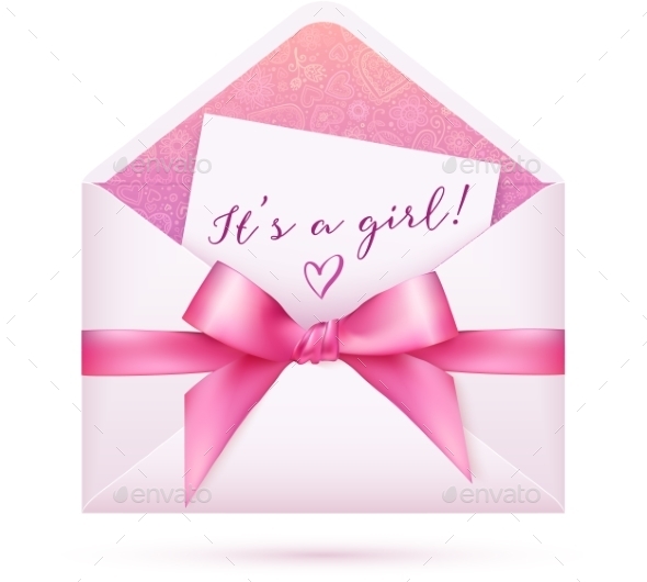 GraphicRiver Pink Baby Shower Envelop with Bow 10067426 GraphicRiver Pink Baby Shower Envelop with Bow 10067426
