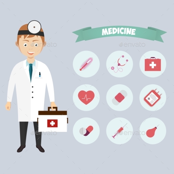 GraphicRiver Smiling Happy Male Doctor with Icons 10068008 GraphicRiver Smiling Happy Male Doctor with Icons 10068008