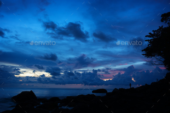 Silhouette of Tropical Beach at Dusk (Misc) Photo Download