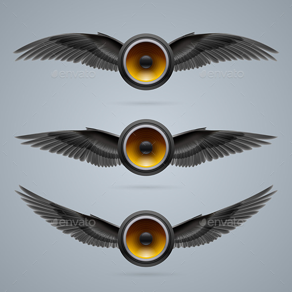 GraphicRiver Three Two-Winged Music Speakers 10070735 GraphicRiver Three Two-Winged Music Speakers 10070735