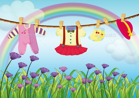 GraphicRiver Hanging Baby Clothes Near Garden 10073396 GraphicRiver Hanging Baby Clothes Near Garden 10073396