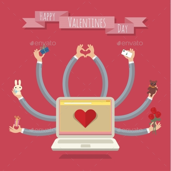 GraphicRiver Many Hands Laptop Valentine Card 10073615 GraphicRiver Many Hands Laptop Valentine Card 10073615