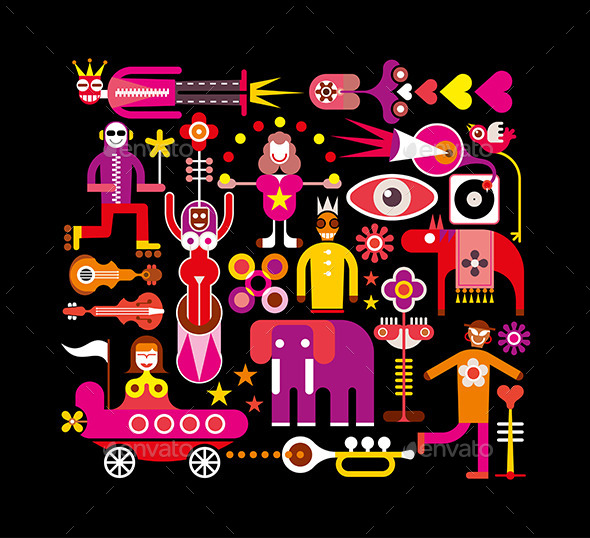GraphicRiver Circus Illustration on Black 10079496 GraphicRiver Circus Illustration on Black 10079496