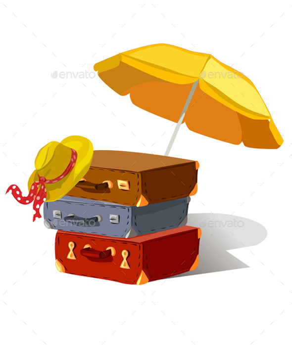 GraphicRiver Suitcases Beach Umbrella Hat 10079937 GraphicRiver Suitcases Beach Umbrella Hat 10079937