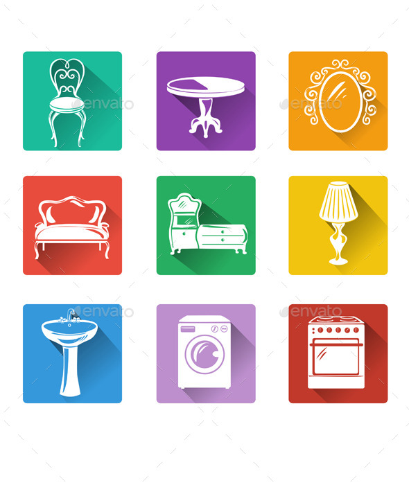 Flat Icons of Furniture and Equipment Flat Icons of Furniture and Equipment