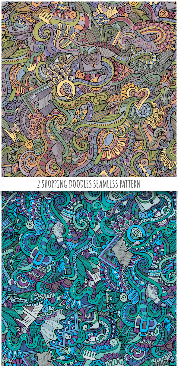 GraphicRiver 2 Doodles Seamless Fashion Patterns 10080526 GraphicRiver 2 Doodles Seamless Fashion Patterns 10080526