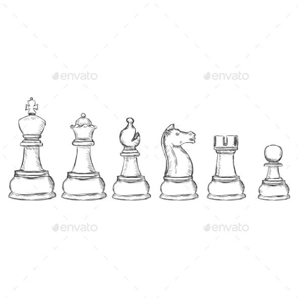 Set of Sketch Chess Figures Set of Sketch Chess Figures