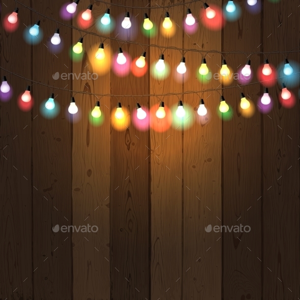 Christmas Lights on Wooden Background Christmas Lights on Wooden Background