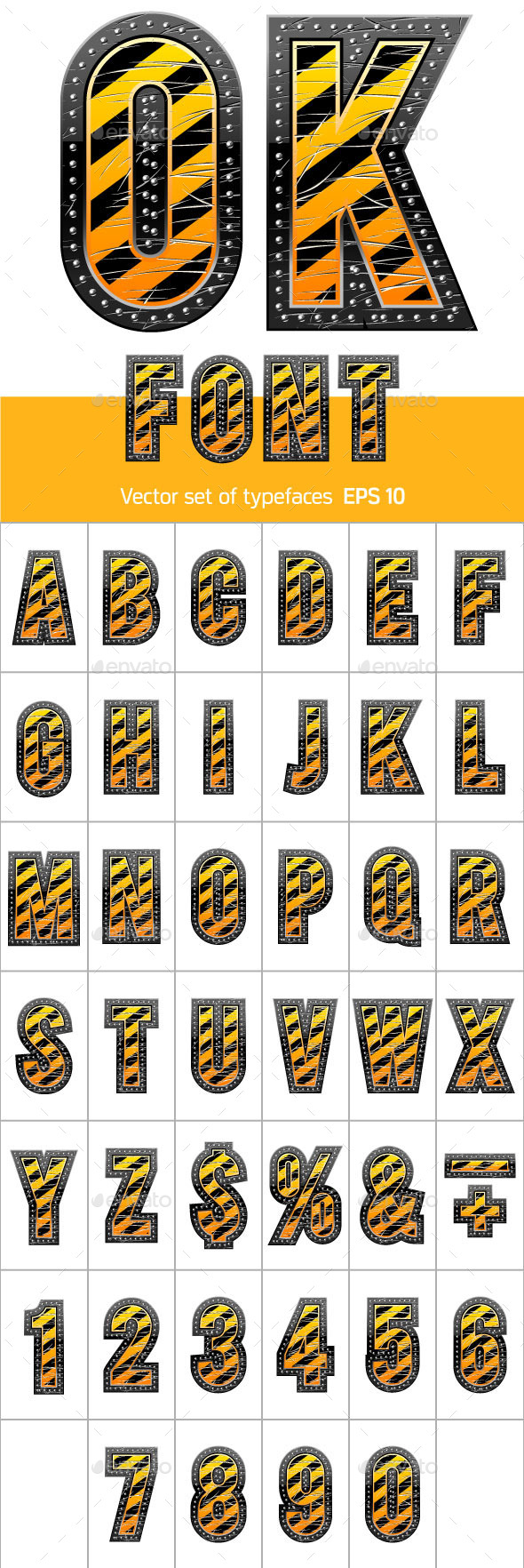 Letters in Black and Yellow Danger Stripes Letters in Black and Yellow Danger Stripes