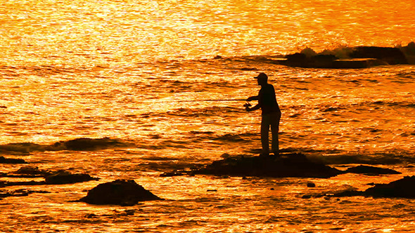 VideoHive Fisherman With Spinning Silhouette At Sea Sunset 10103415 VideoHive Fisherman With Spinning Silhouette At Sea Sunset 10103415