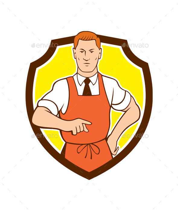GraphicRiver Cook Chef Pointing Shield Cartoon 10103588 GraphicRiver Cook Chef Pointing Shield Cartoon 10103588