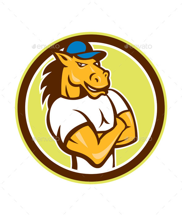 GraphicRiver Horse Arms Crossed Circle Cartoon 10103609 GraphicRiver Horse Arms Crossed Circle Cartoon 10103609