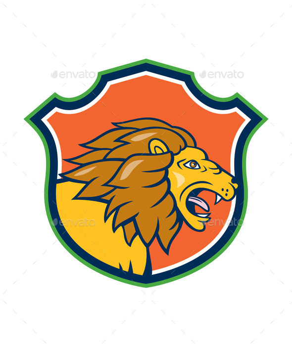 Angry Lion Head Roar Shield Cartoon Angry Lion Head Roar Shield Cartoon
