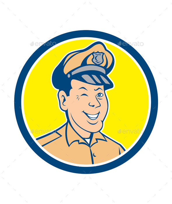 GraphicRiver Policeman Winking Smiling Circle Cartoon 10103651 GraphicRiver Policeman Winking Smiling Circle Cartoon 10103651