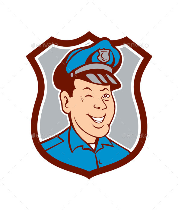 GraphicRiver Policeman Winking and Smiling Shield Cartoon 10103653 GraphicRiver Policeman Winking and Smiling Shield Cartoon 10103653