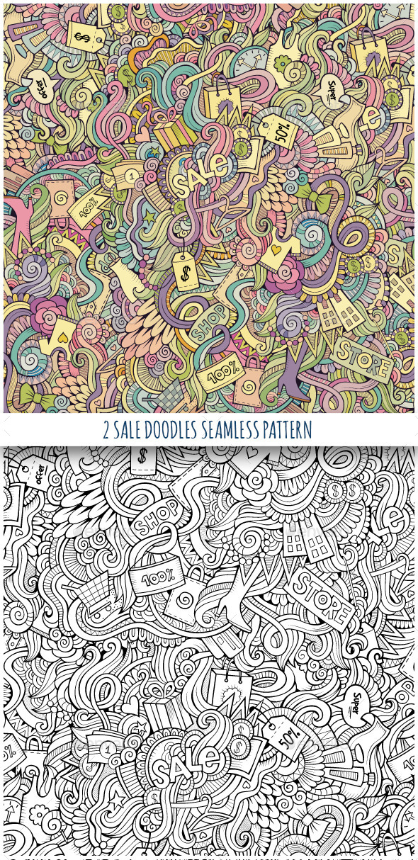 2 Doodles Seamless Sale and Shopping Pattern 2 Doodles Seamless Sale and Shopping Pattern