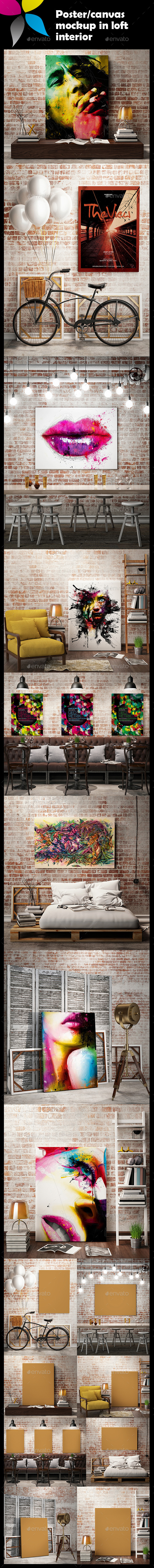 GraphicRiver Poster Canvas Mockup in Loft Interior 10106430 GraphicRiver Poster Canvas Mockup in Loft Interior 10106430