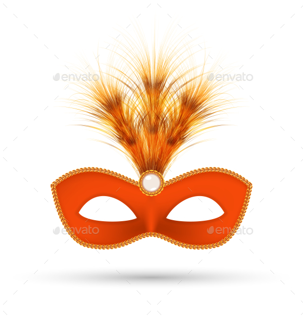 Orange Carnival Mask with Fluffy Feathers (Man-made Objects)